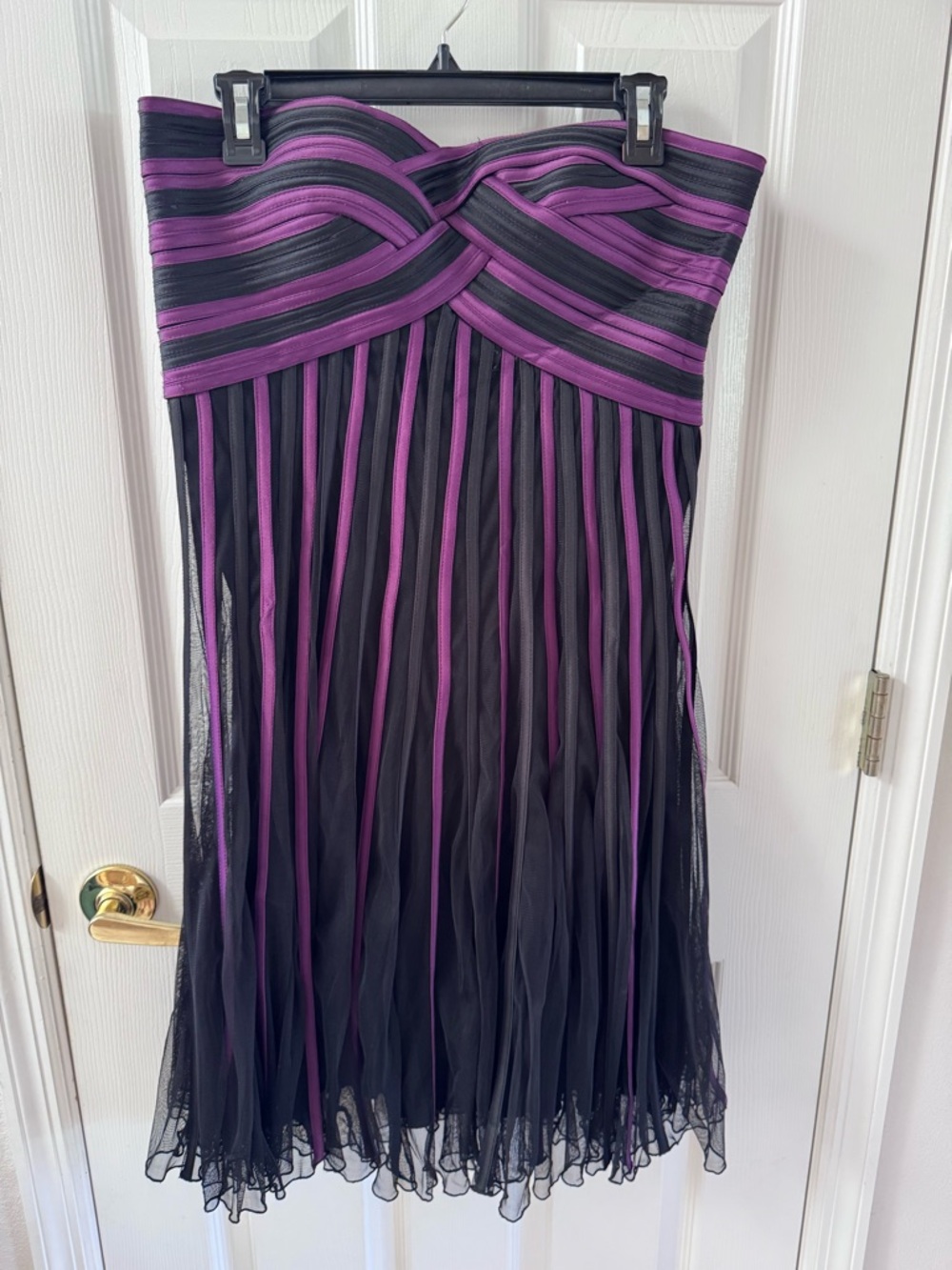 Dancing Queen Strapless Black and Purple Layered Pleat Dress